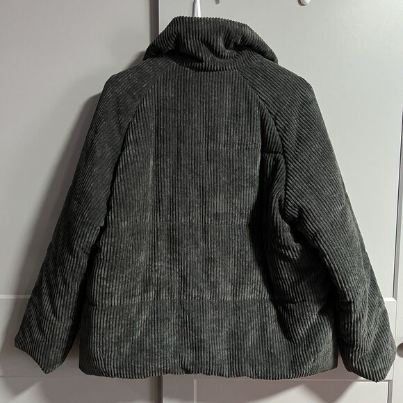 Joujou Women Corduroy Puffer Jacket Black Large Polyester Full Zip Mock Neck - Picture 2 of 4